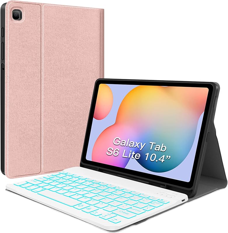 JUQITECH Backlit Keyboard Samsung Galaxy Tab Keyboard Detachable Pink